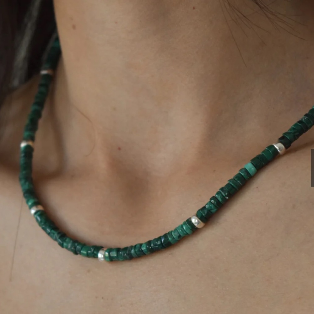 Beautiful Malachite Stone & silver necklace